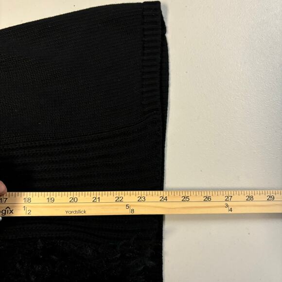 Chico's Women's Size 3 Black Cable Knit Furry Collar Open Front Cardigan Jacket - Picture 6 of 9